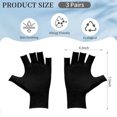 3Pairs Fingerless Cotton Gloves, Black Moisturizing Gloves