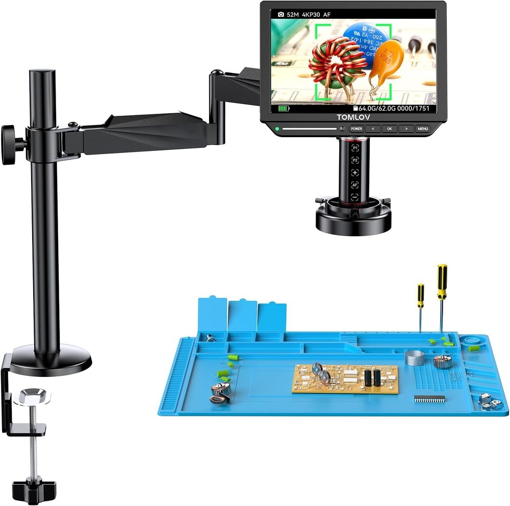 TOMLOV Autofocus 4K Digital Microscope, 8″ TM4K-AF Flex Arm HDMI Micro Soldering