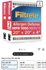 Filtrete 20x20x4 AC Furnace Air Filter, MPR 1000, MERV 11, 20x20x4, White – 2