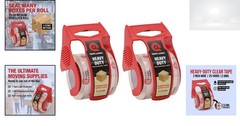 Heavy Duty Packing Tape with Dispenser 2 Pack 2.6 Mil Thick Clear 2x25yd Strong
