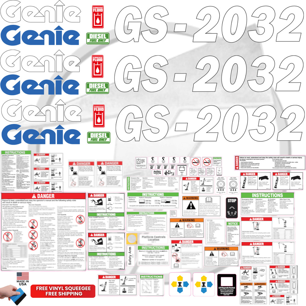 Fits Genie GS-2032 Scissor Lift Decal Kit – Laminated 3M Vinyl / Free Shipping