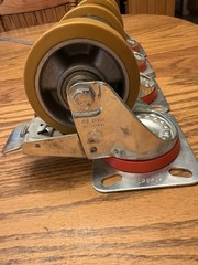 Set 4 HD Swivel Plate 3″ Diam Polymer Casters Yellow Wheels w/Foot Brake Italy
