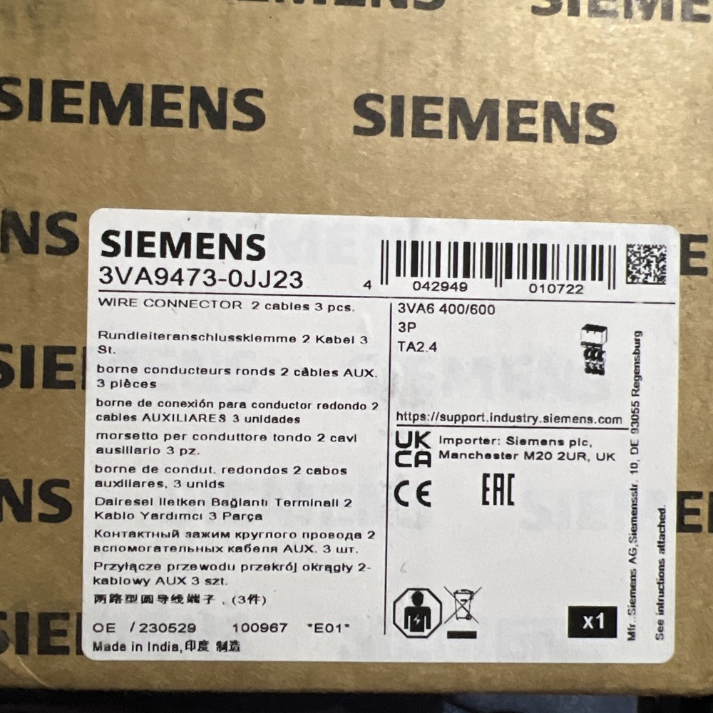 3VA9473-0JJ23 – Siemens 3VA Series 3-Pole 2-Cable Lug Kit, 400-600A, Aluminum/Co