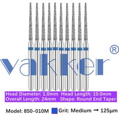 10pc/pk Dental FG Diamond Burs Round Long Round End Taper Diamond Bur 850 855