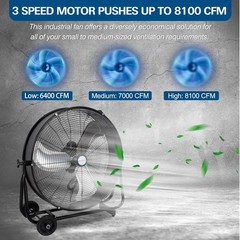 BILT HARD 24″ 8100 CFM High Velocity Industrial Drum Fan, 24 Inch, Black
