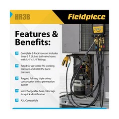Fieldpiece HR3B – ¼” Ball Valve Hose Set – 5 ft Refrigerant Charging