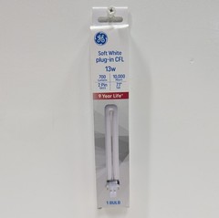 GE CFL Light Bulb 13W Soft White 700 Lumens GX23 2‑Pin Plug‑In 1‑Pack New