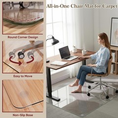 30″ x 48″ Tempered Glass Office Chair Mat for Carpet & Hardwood Floor, 1/6″ T…