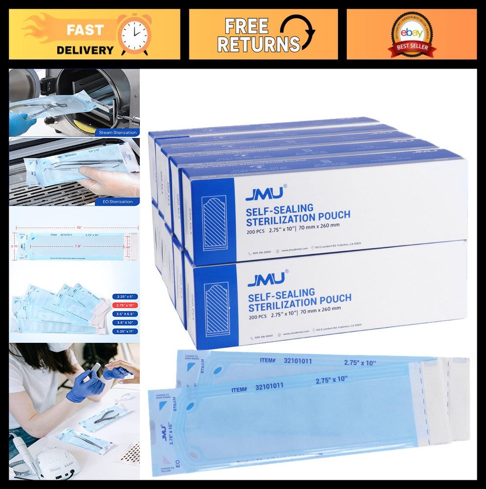 Self-Sealing Sterilization Pouches 2.75″ x 10″, 2000 Count, Medical Supply, Dent