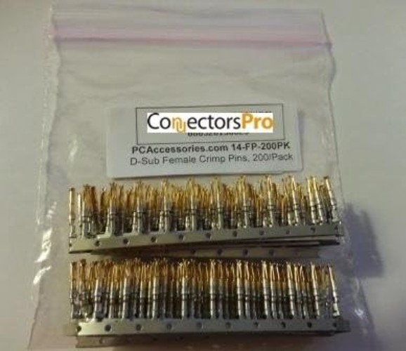 Gold Brass D-Sub Crimp Pins, 200 Count – Non-Insulated 2.0 mm for Wiring