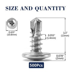 500PCS #8 x 1/2″ Stainless Steel Truss Head Sheet Metal Screws – Self Tapping Fa