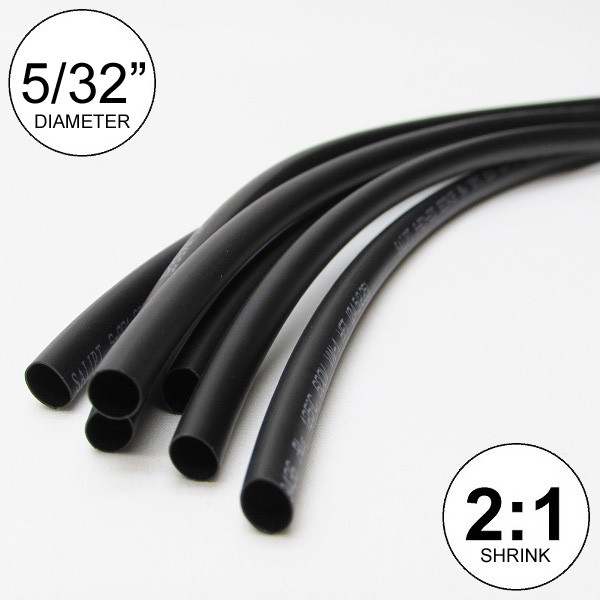 5/32″ ID Black Heat Shrink Tube 2:1 ratio wrap (6×9″ = 4 ft) inch/feet/to 4mm