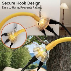 15 ft 10 Gauge Heavy Duty 3 Outlet Extension Cord Splitter with Indicator, Wa…