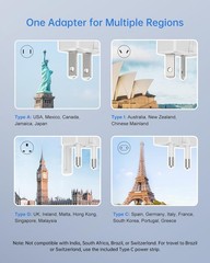 BEONDON European Travel Plug Adapter, 3 FT Power Strip with 5 USB Ports(3 USB…