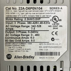 ALLEN BRADLEY 22A-D6P0N104 SER A FRN 3.05 POWER FLEX 4 AC DRIVE 2.2kW/3.0HP