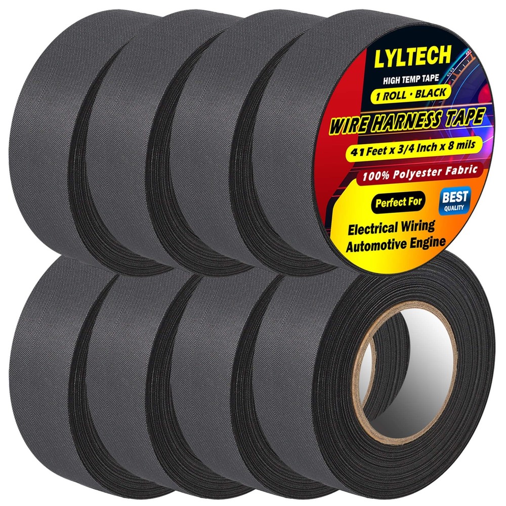 Wire Harness Tape 328 FT 8 Rolls Polyester Flame Retardant 3/4 inch