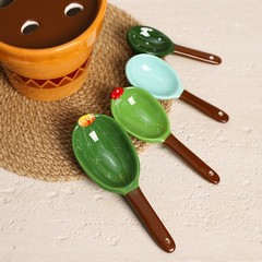 Sizikato 4pcs Porcelain Measuring Spoons with Base, Cute Cactus Shape