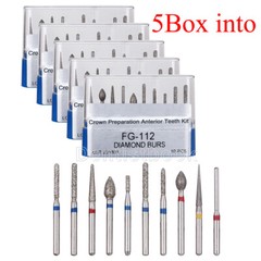 50pc Dental Diamond Burs FG Hight Handpiece Crown Preparation Anterior Teeth Set