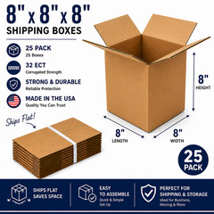 8x8x8 Shipping Boxes 32 ECT Corrugated Cardboard Mailing Boxes 25 Pack