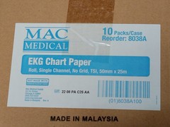 1 case of MAC Medical 8038A EKG chart paper rolls 50mm x 25m, 10 packs/case