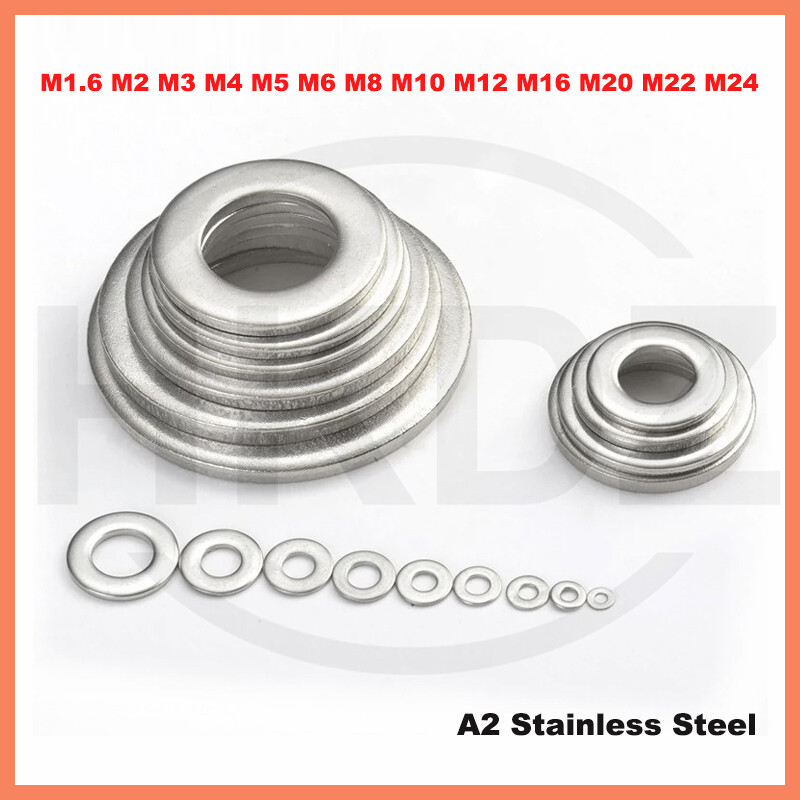 M3 M4 M5 M6 M8 M10 M12 M16 M20 M22 M24 Flat Washers A2 Stainless Steel Metric