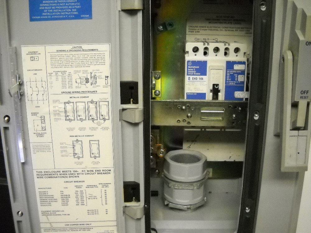 CROUSE HINDS/WESTINGHOUSE NCB1018F WT100EHD 100A RAINTIGHT ENCLOSURE ASSEMBLY