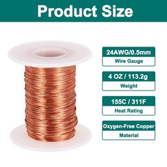24 AWG Magnet Wire, 4 OZ/113.2g Enameled Copper Wire, 155C(311F)