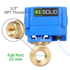 U.S. Solid 1/2″ NPT Motorized Ball Valve N/C 9V 12V 24V AC/DC 2-Wire Brass