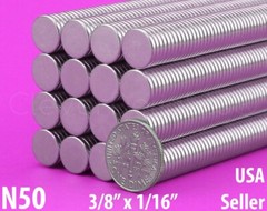 10mm x 1.5mm Neodymium Magnets – N50 Disc Magnet – 500 2750 Pk – 3/8″ x 1/16″