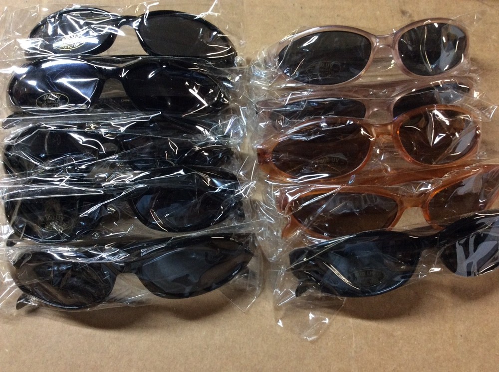 NEW ASSORTED BOX OF SUNGLASSES SUN GLASSES SET OF 10 GLASS COLORED SMALL LENS