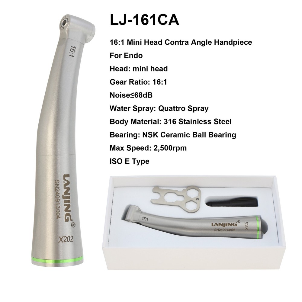 LANJING Dental Endo Handpiece 16:1 Mini Head Contra Angle Fiber Optic ISO E Type