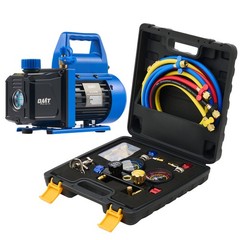 4.5CFM 1/3HP AC Vacuum Pump Kit w/ HVAC 4 Way Manifold Gauge Set for R134a R410a