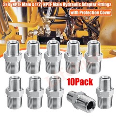 10 Pack Hydraulic Adapter Fittings: 3/8″ NPTF Male x 1/2″ NPTF Male with Cover