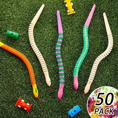 BBTO 50 Pieces Wooden Snake Bulk Jointed Flexible 12 x 0.5 inches, multicolor