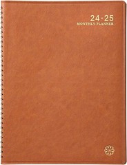 Monthly Planner Jul 24-Dec 25 Leather Cover Twin-Wire 18 Month Planner, Brown
