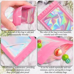 Smell Proof Mylar Bags Holographic Resealable Food Foil Pouches Zipper Lock Pink