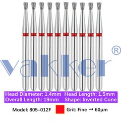 Vakker 10pc Diamond Burs Inverted Cone & Amalgam Buster Fine Medium Coarse