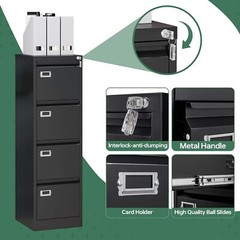 4 Drawer File Cabinet with Lock Metal Vertical Filing Cabinet for Office Home