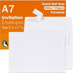 Elegant 50 Count A7 White Envelopes 5.25×7.25 for Weddings, Graduation, Photos