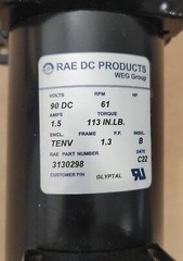 *NEW* Rae Corporation 3130298 DC Motor 90Vdc 61Rpm 1.5A 113 In.Lb TENV +Warranty