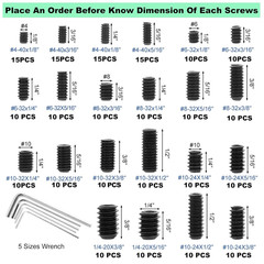 240 Pcs 22 Sizes Black Set Screw Assortment Kit, SAE Allen Head Grub Screws for