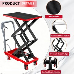Hydraulic Double Scissor Lift Table Cart 330lbs Capacity 11-50″ Lifting Height