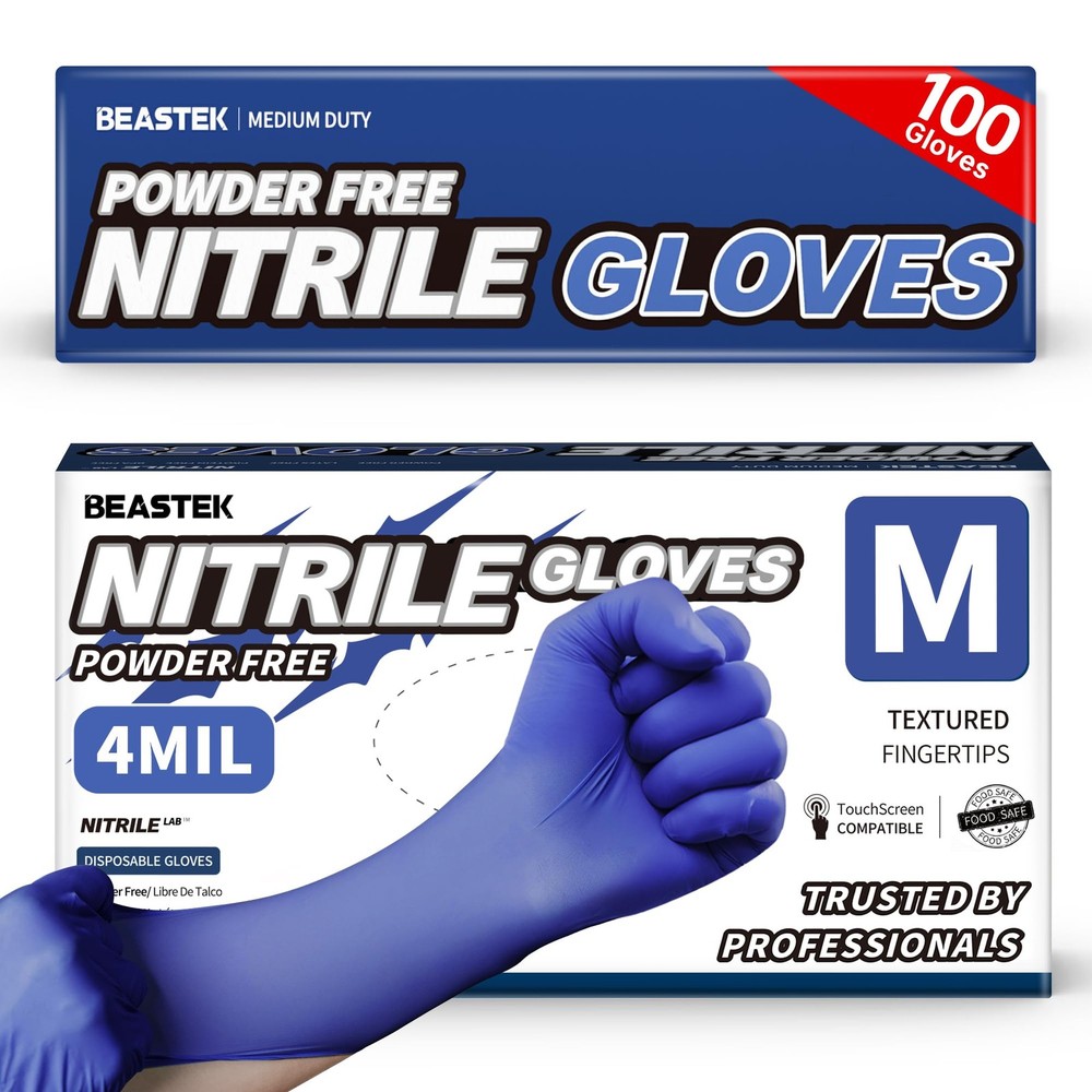 Beastek Nitrile Exam Gloves, 4.0 Mil 100 Pcs Medium, Medium (Blue Violet)
