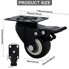 4Pcs Caster Wheels Set with Brake 2″ No Noise Locking Wheel for Furniture 800lbs