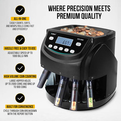 KCS-2000 Professional USD Coin Counter Machine, Coin Sorter, Wrapper/Roller | 30