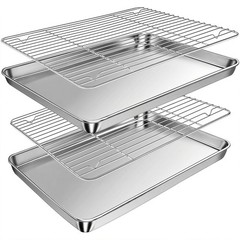 Baking Sheet with Rack Set (2 Pans + 2 Racks), 16 x 16 x 12 x 1 Inch, Silver
