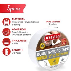 XFasten Double Sided Tape Clear, Removable, 2-Inch by 30-Yards, Ideal as a Gi…