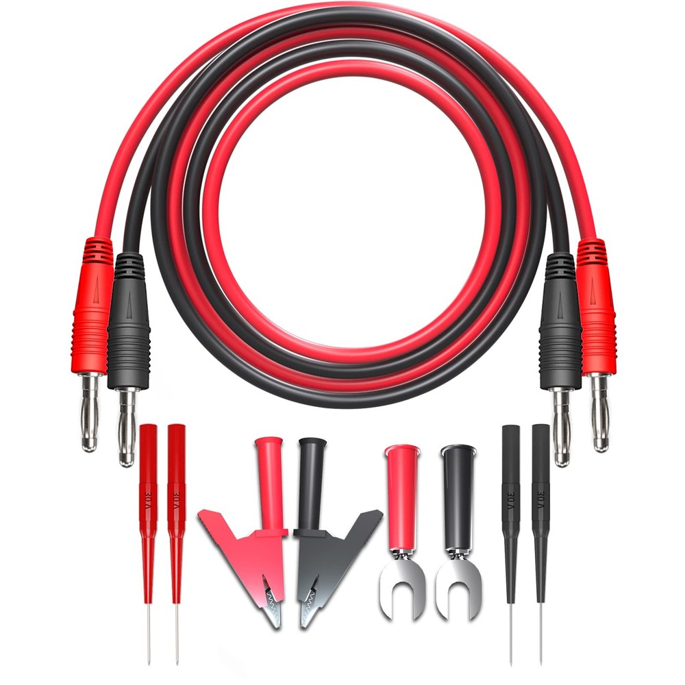 Cleqee 1000V / 15A 1m Test Leads with Insulated Alligator Clips and Banana Plugs