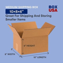 Kraft Corrugated Shipping Boxes: 25-Pack 10″L x 8″W x 6″H – Reusable & Strong