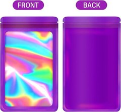 100 Pack Dark Purple Holographic Ziplock Bags Resealable Sealable Packaging Bag